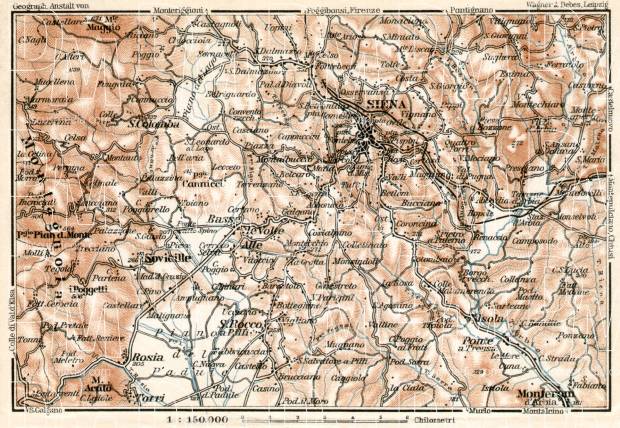 Siena environs map, 1909. Use the zooming tool to explore in higher level of detail. Obtain as a quality print or high resolution image