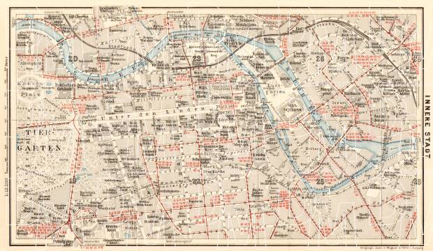 Berlin, city centre map with tramway and S-Bahn networks, 1910. Use the zooming tool to explore in higher level of detail. Obtain as a quality print or high resolution image