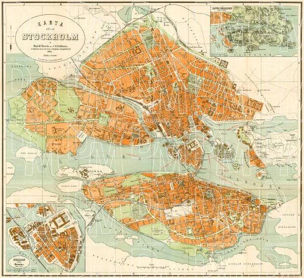 Stockholm city map, 1893. Use the zooming tool to explore in higher level of detail. Obtain as a quality print or high resolution image