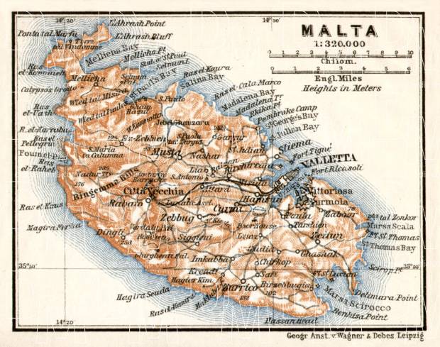 Malta general map, 1912. Use the zooming tool to explore in higher level of detail. Obtain as a quality print or high resolution image