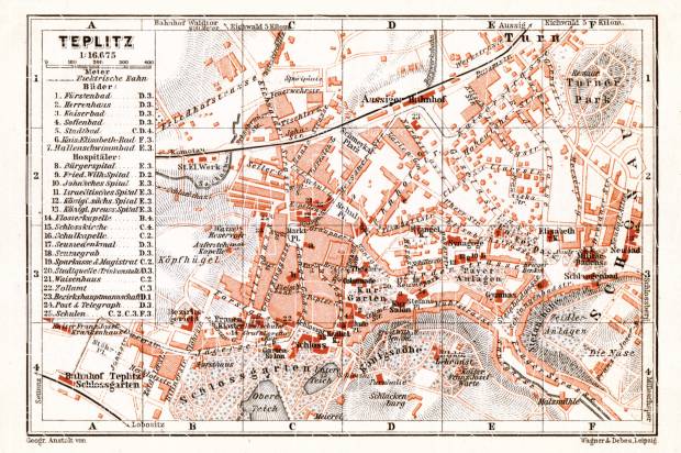 Teplitz (Teplice) city map, 1910. Use the zooming tool to explore in higher level of detail. Obtain as a quality print or high resolution image