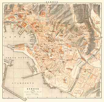 Genoa (Genova) city map, 1913