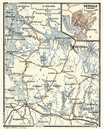 Heinola town plan with Mankala rapids area (to Lahti), 1914