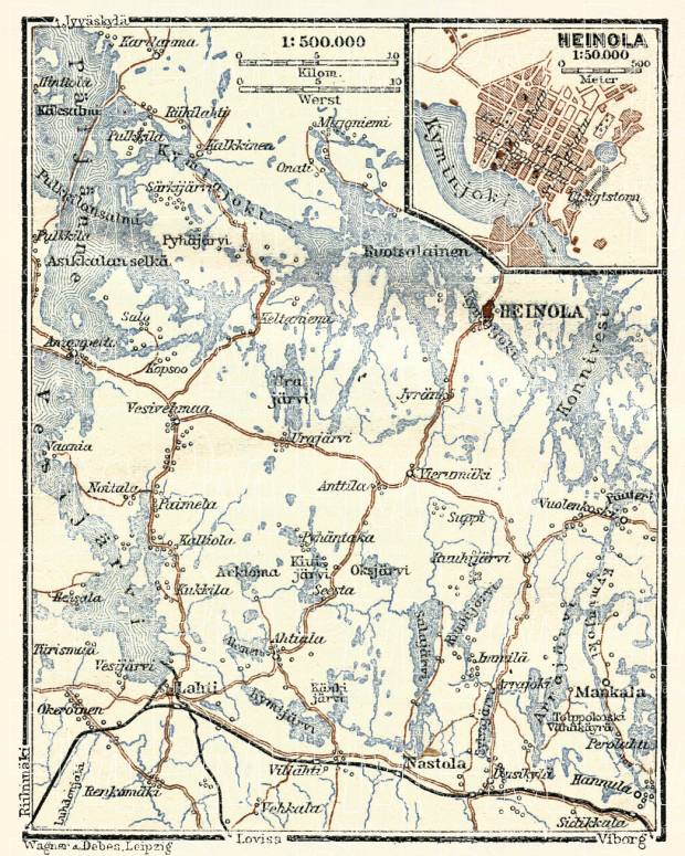 Heinola town plan with Mankala rapids area (to Lahti), 1914. Use the zooming tool to explore in higher level of detail. Obtain as a quality print or high resolution image