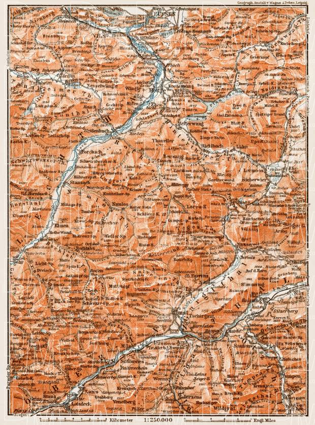 Map of the environs of Reutte and Imst, 1909. Use the zooming tool to explore in higher level of detail. Obtain as a quality print or high resolution image
