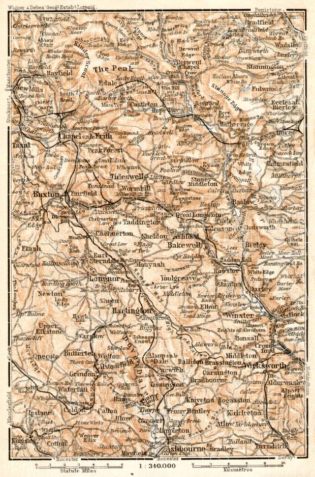 Derbyshire Peak map, 1906. Use the zooming tool to explore in higher level of detail. Obtain as a quality print or high resolution image