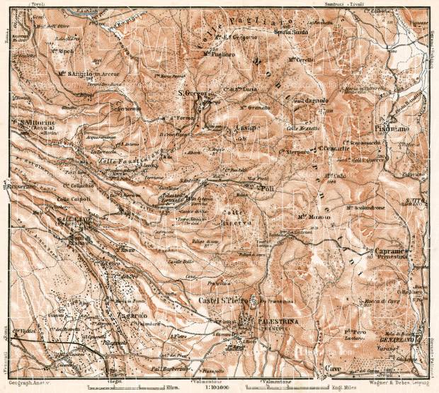 Sabine hills with Palestrina map, 1909. Use the zooming tool to explore in higher level of detail. Obtain as a quality print or high resolution image