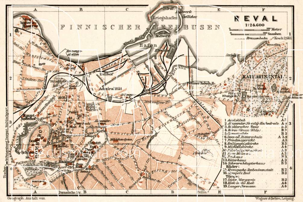 Old map of Reval (Tallinn) in 1914. Buy vintage map replica poster