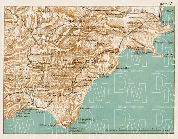 South Crimea: Sudak - Theodosia district map, 1904. Use the zooming tool to explore in higher level of detail. Obtain as a quality print or high resolution image