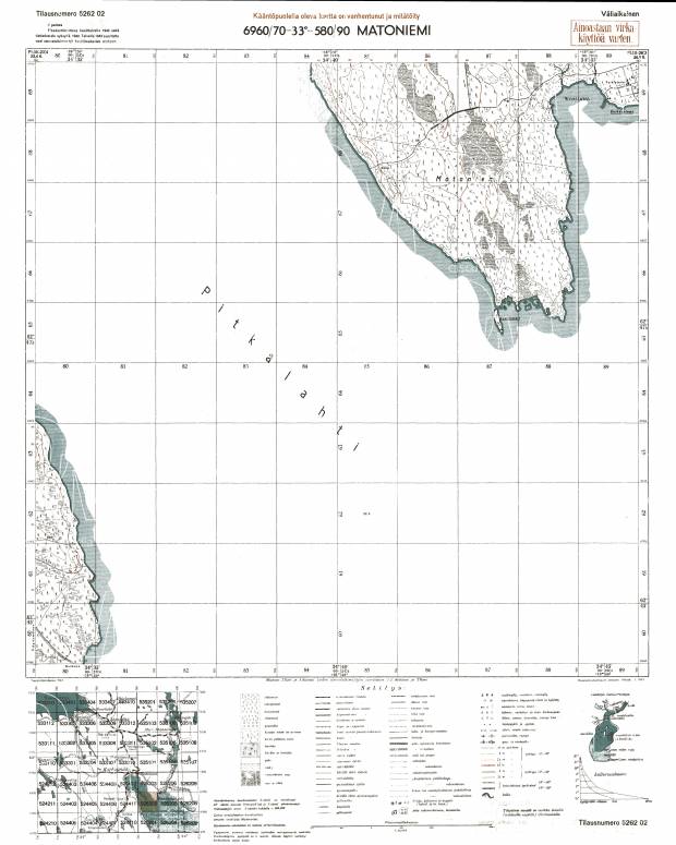 Matnavolok Cape. Matoniemi. Topografikartta 526202. Topographic map from 1943. Use the zooming tool to explore in higher level of detail. Obtain as a quality print or high resolution image