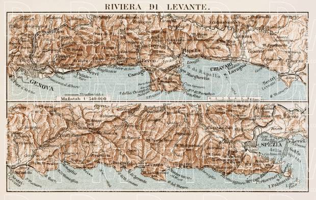 Map of the Riviera di Levante, 1913. Use the zooming tool to explore in higher level of detail. Obtain as a quality print or high resolution image