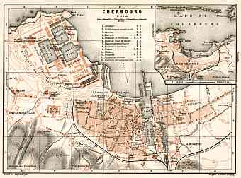 Cherbourg city map, 1909