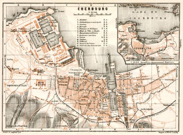 Cherbourg city map, 1909. Use the zooming tool to explore in higher level of detail. Obtain as a quality print or high resolution image
