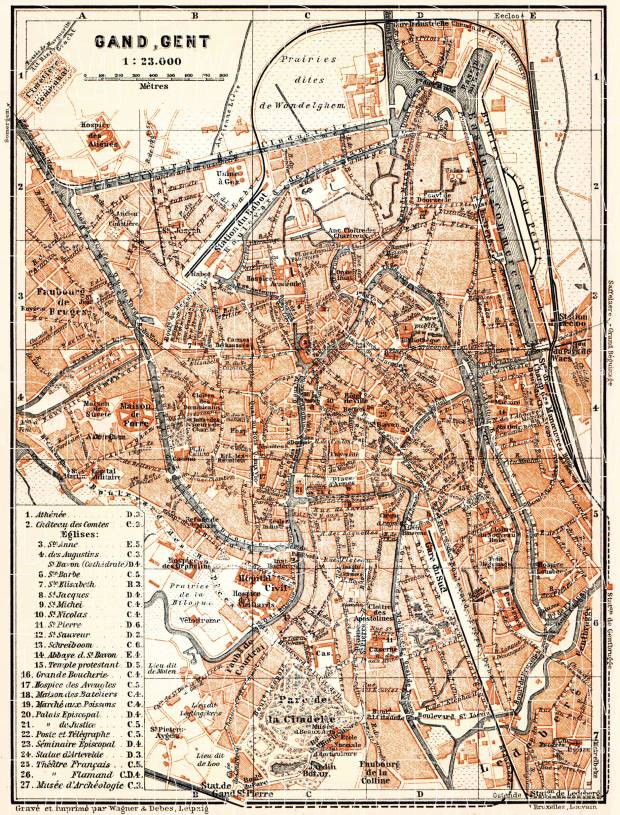 Ghent (Gent) city map, 1904. Use the zooming tool to explore in higher level of detail. Obtain as a quality print or high resolution image