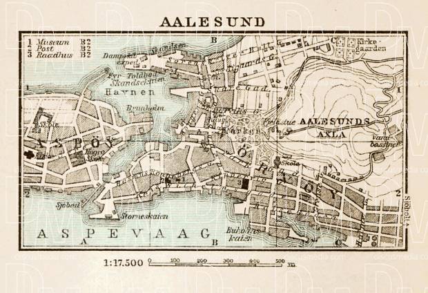 Aalesund (Ålesund) town plan, 1931. Use the zooming tool to explore in higher level of detail. Obtain as a quality print or high resolution image