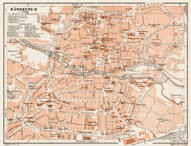 Nürnberg (Nuremberg) city centre map, 1909. Use the zooming tool to explore in higher level of detail. Obtain as a quality print or high resolution image