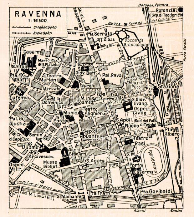 Ravenna city map, 1929. Use the zooming tool to explore in higher level of detail. Obtain as a quality print or high resolution image