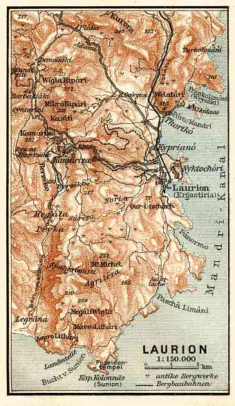 Laurion (Λαύριον, Laurium) environs map, 1908