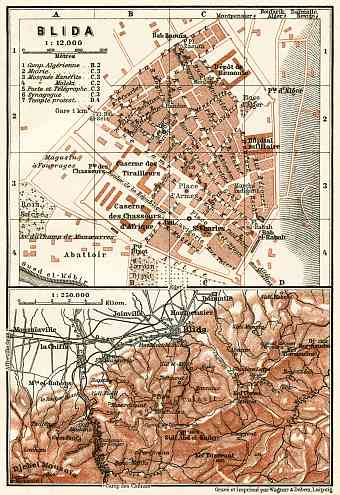 Blida (البليدة), city map. Environs of Blida map, 1909