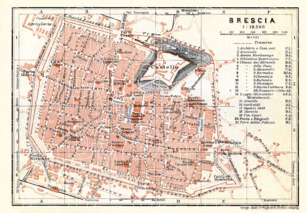 Brescia city map, 1908. Use the zooming tool to explore in higher level of detail. Obtain as a quality print or high resolution image