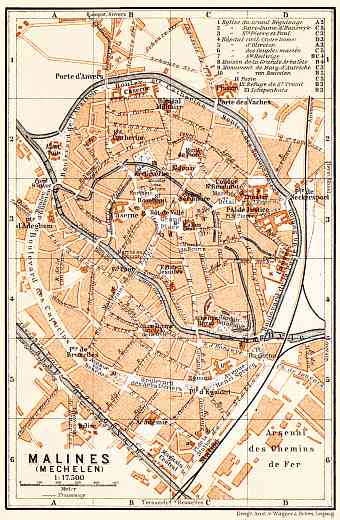 Malines (Mechelen) city map, 1904