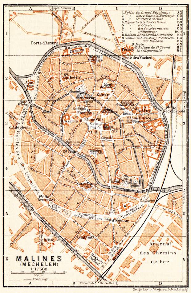 Malines (Mechelen) city map, 1904. Use the zooming tool to explore in higher level of detail. Obtain as a quality print or high resolution image