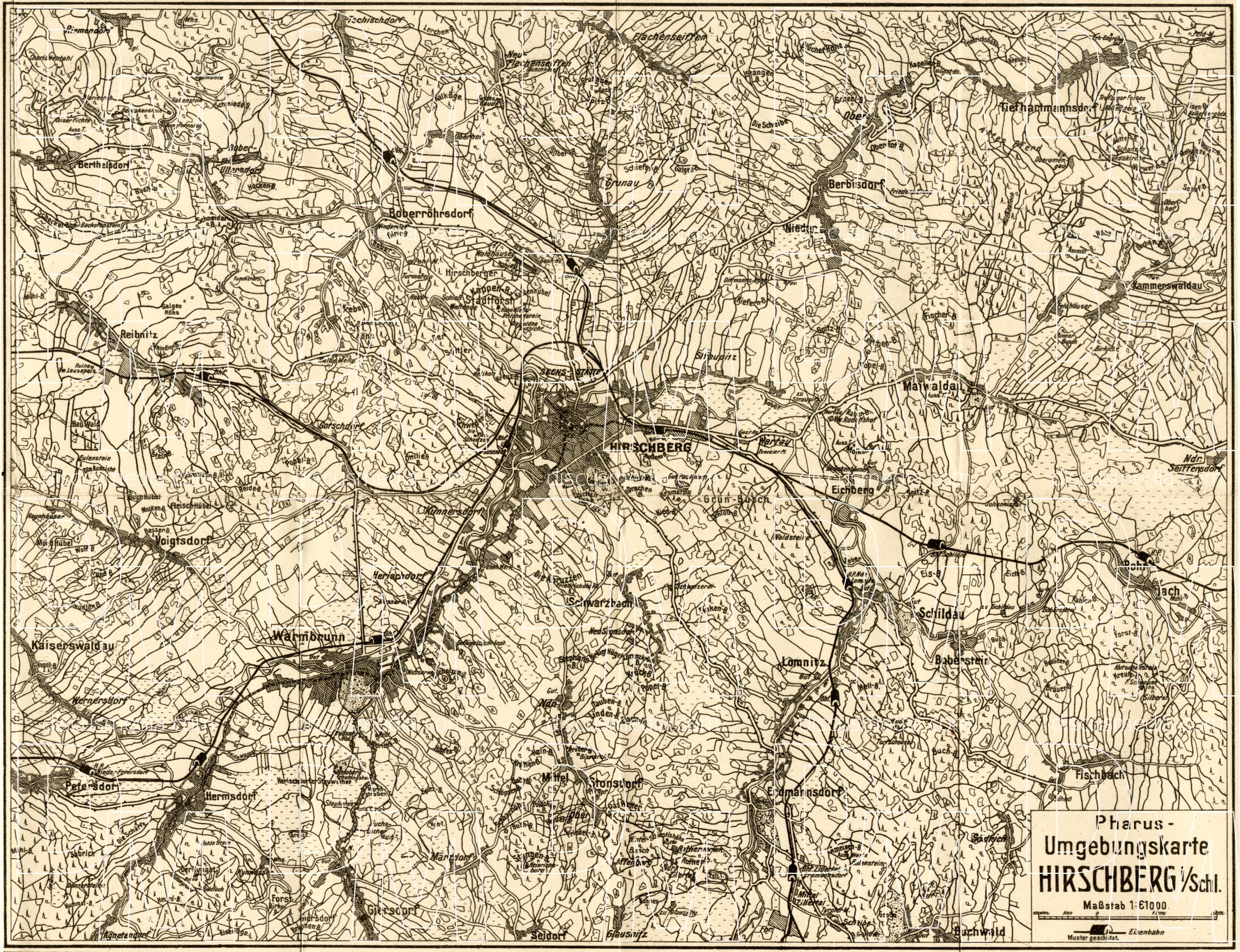 Old map of Hirschberg im Schlesien (Jelenia Góra) vicinity in 1912. Buy