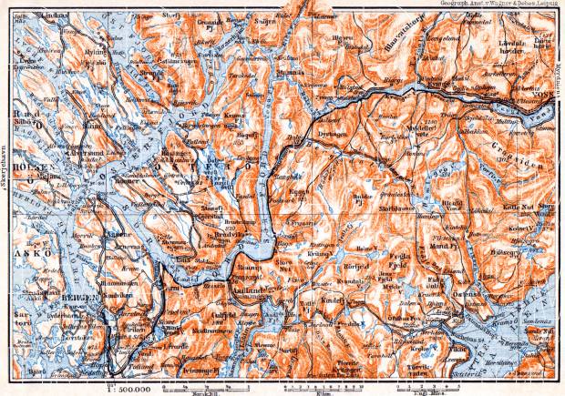 From Bergen to Voss, 1910. Use the zooming tool to explore in higher level of detail. Obtain as a quality print or high resolution image