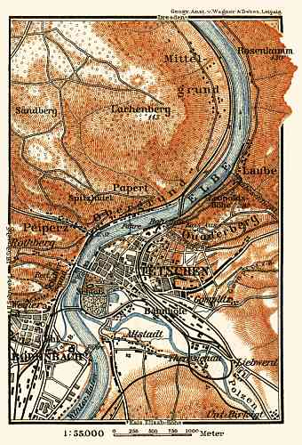 Tetschen (Děčín) and environs map, 1911