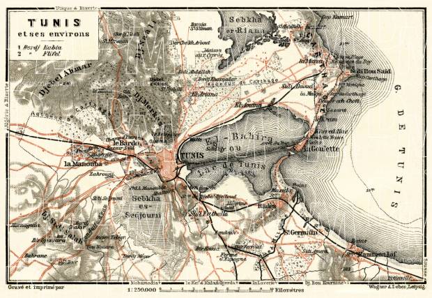 Map of the environs of Tunis, 1909. Use the zooming tool to explore in higher level of detail. Obtain as a quality print or high resolution image