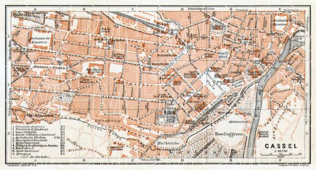 Kassel (Cassel) city map, 1906. Use the zooming tool to explore in higher level of detail. Obtain as a quality print or high resolution image