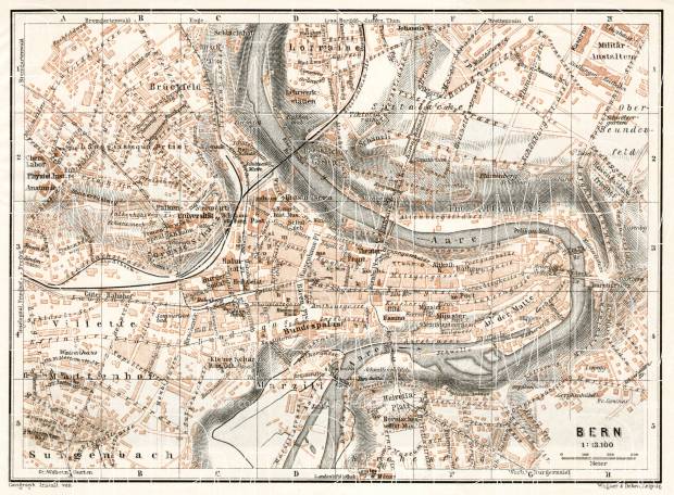 Bern (Berne) city map, 1909. Use the zooming tool to explore in higher level of detail. Obtain as a quality print or high resolution image