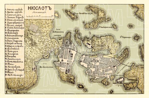 Nyslot (Savonlinna) city map (in Russian), 1913. Use the zooming tool to explore in higher level of detail. Obtain as a quality print or high resolution image