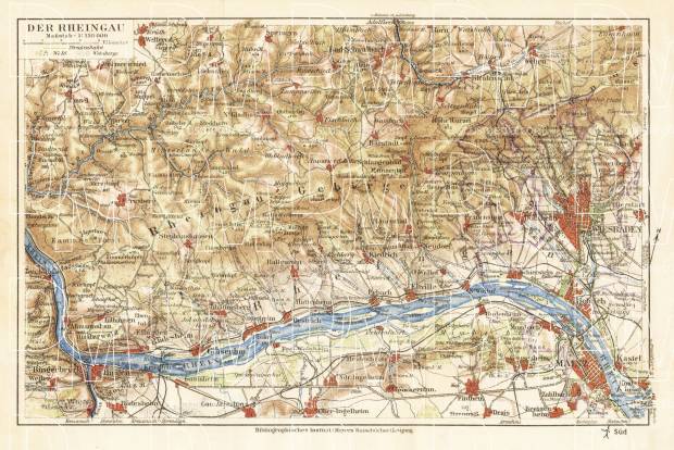 The Rhine District (Rheingau) map, 1927. Use the zooming tool to explore in higher level of detail. Obtain as a quality print or high resolution image