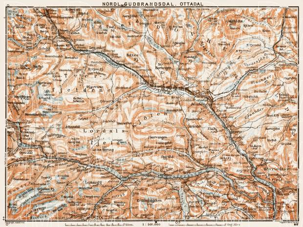 North [Nordl(ige del af)] Gudbrandsdal and Ottadal district map, 1931. Use the zooming tool to explore in higher level of detail. Obtain as a quality print or high resolution image