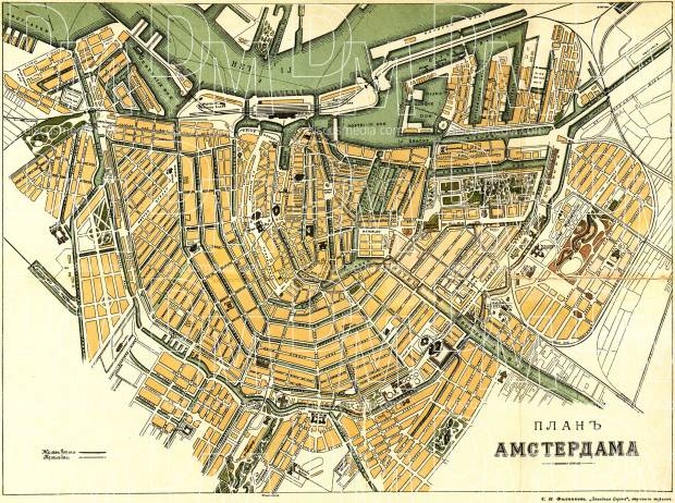 Amsterdam city map, 1900. Use the zooming tool to explore in higher level of detail. Obtain as a quality print or high resolution image