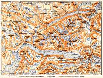 Gjendesjö and Bygdinsjö Lakes district map, 1910