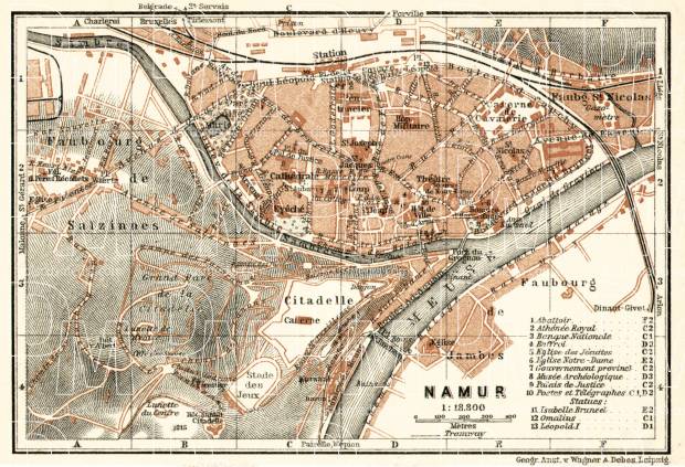 Namur city map, 1909. Use the zooming tool to explore in higher level of detail. Obtain as a quality print or high resolution image