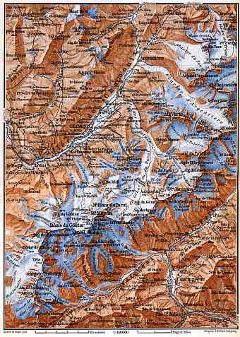 Chamonix and Sixt Valleys map, 1885