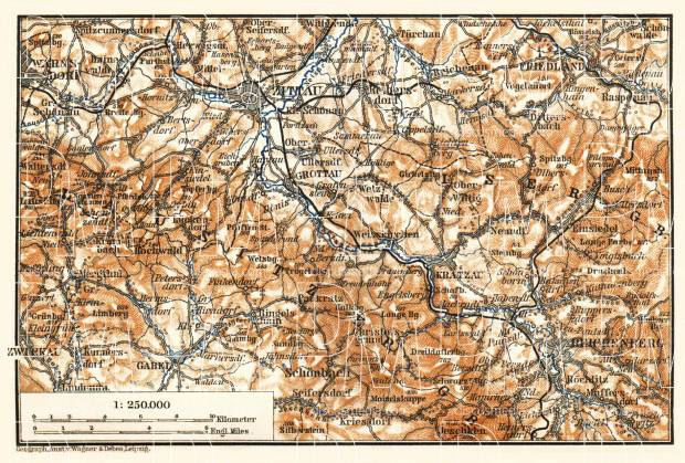Zittau (Lusatian) Ridge or Žitavské hory map, 1887. Use the zooming tool to explore in higher level of detail. Obtain as a quality print or high resolution image