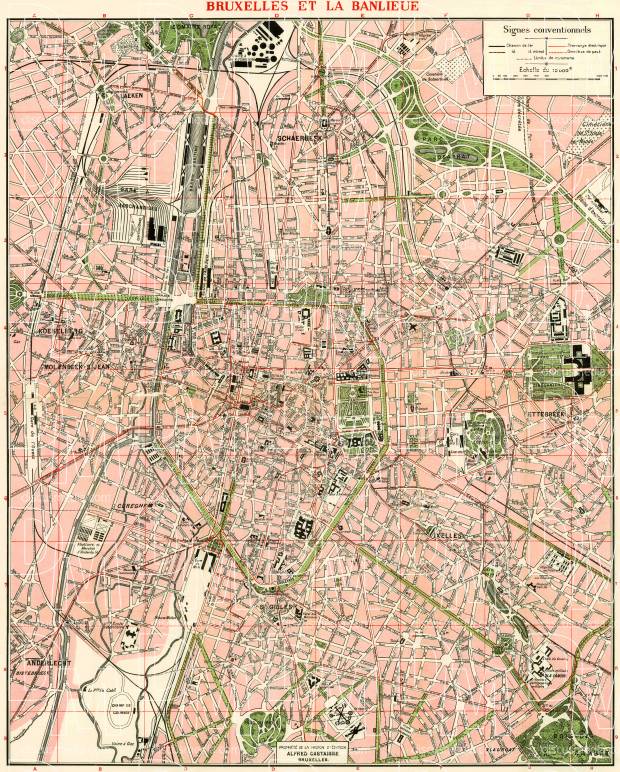 Brussels (Brussel, Bruxelles) city map, 1920. Use the zooming tool to explore in higher level of detail. Obtain as a quality print or high resolution image