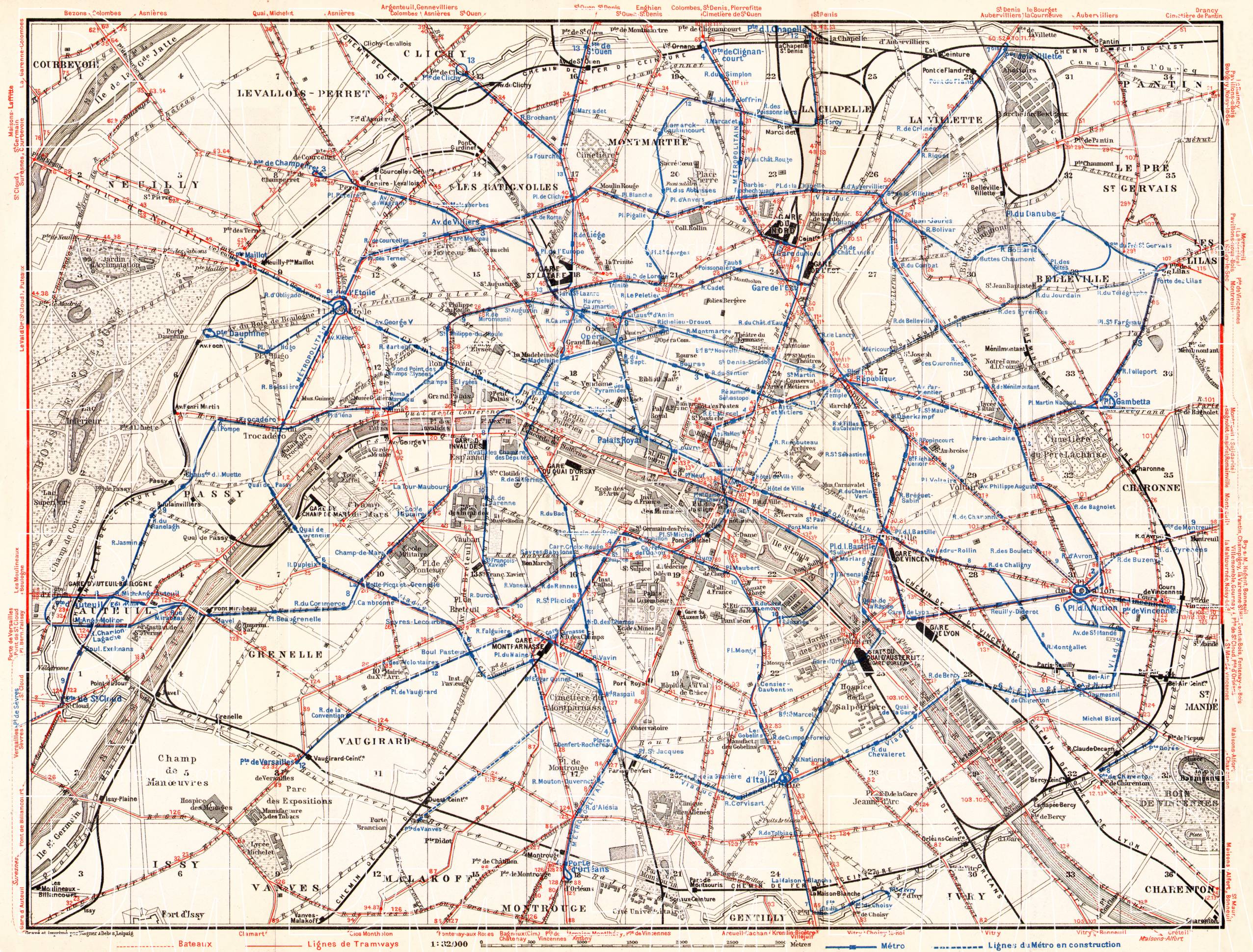 Old Map Of Paris With Tramway And Metro Routes And Lines In 1931 Buy