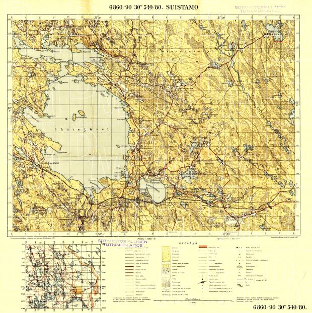 Suistamo. Topografikartta 4233. Topographic map from 1933. Use the zooming tool to explore in higher level of detail. Obtain as a quality print or high resolution image