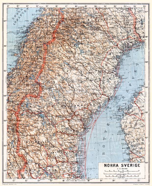 Sweden, north part. General map, 1910. Use the zooming tool to explore in higher level of detail. Obtain as a quality print or high resolution image