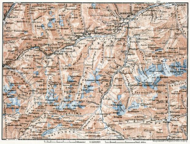 Tavetsch and Medel Rivers Valleys map, 1909. Use the zooming tool to explore in higher level of detail. Obtain as a quality print or high resolution image