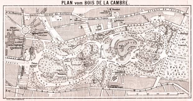 Brussels (Brussel, Bruxelles) - Bois de la Cambre map, 1908. Use the zooming tool to explore in higher level of detail. Obtain as a quality print or high resolution image