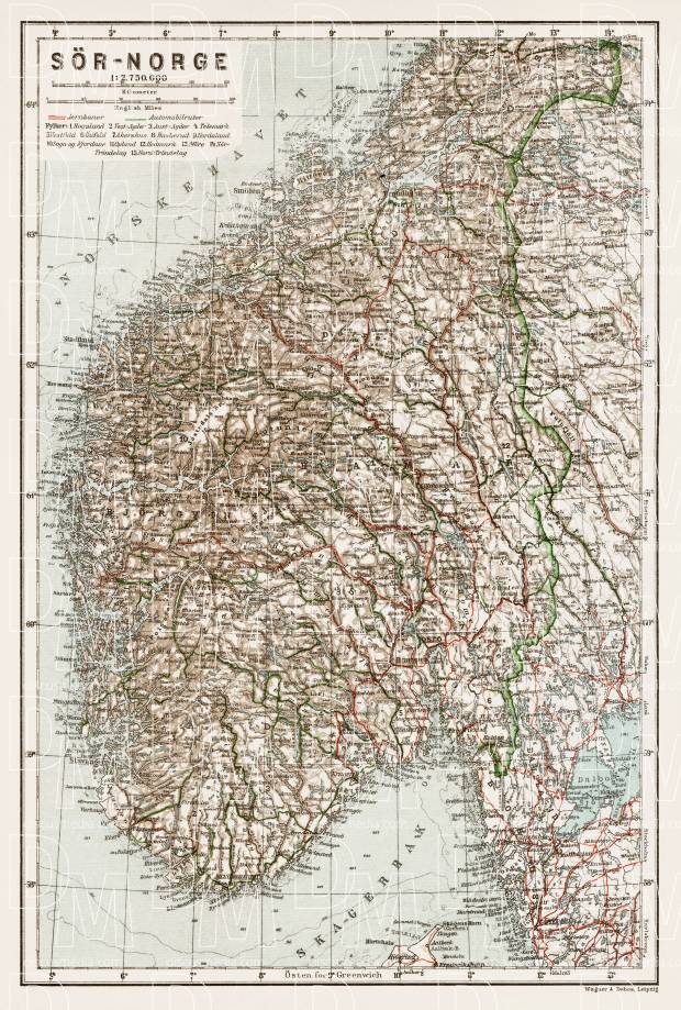 South Norway General Map, 1931. Use the zooming tool to explore in higher level of detail. Obtain as a quality print or high resolution image