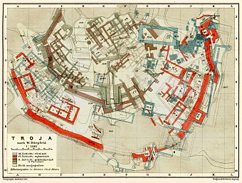 Troy (Troja, Ilion, Τροία, Ἴλιον), ancient site map after Wilhelm Dörpfeld, 1905