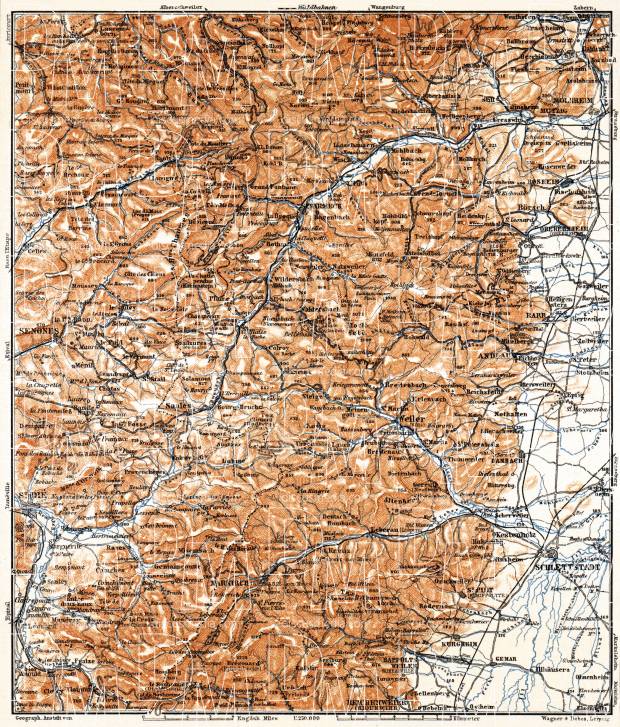 Central Vosges Mountains map, 1905. Use the zooming tool to explore in higher level of detail. Obtain as a quality print or high resolution image