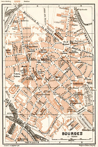 Bourges city map, 1909